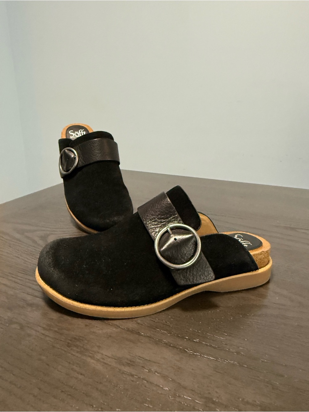 Söfft Women’s‎ Black Suede Leather Clog Mules Slip On Comfort Shoes Size 9M